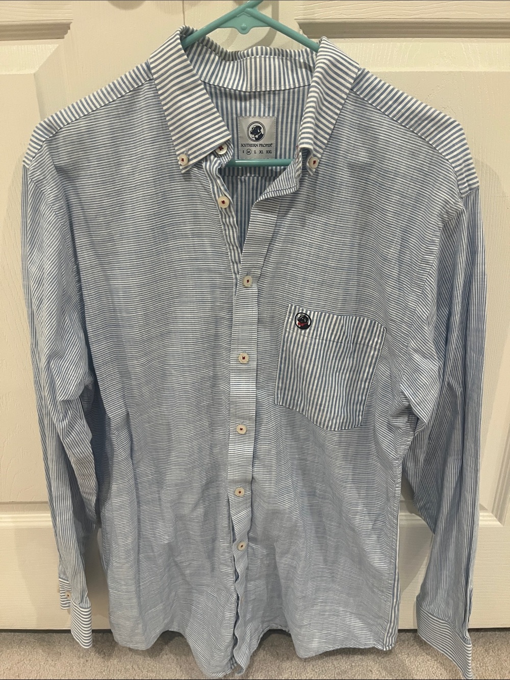 Southern Proper Light Blue and White Striped Button-Down Shirt